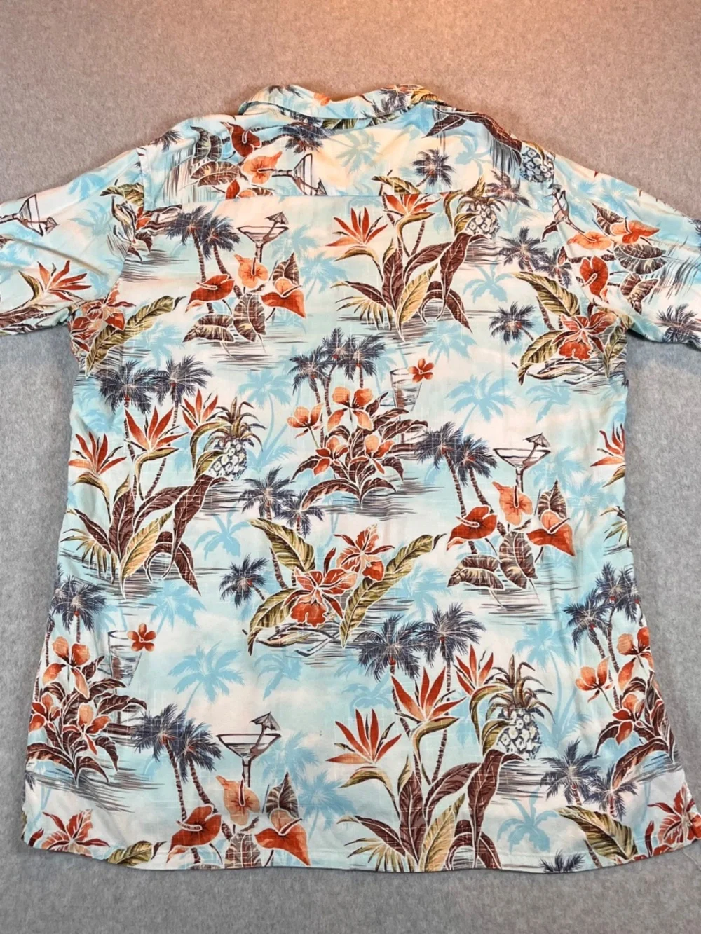 Foundry Men’s Hawaiian Shirt Tropical Floral Palm Print Blue Orange Size XLT - Picture 5 of 8